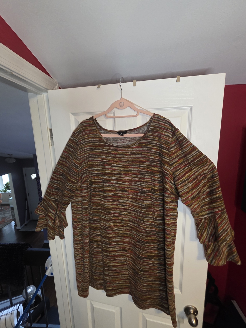 Tacera Multicolor Striped Ruffle Sleeve Top - Earth Tones
